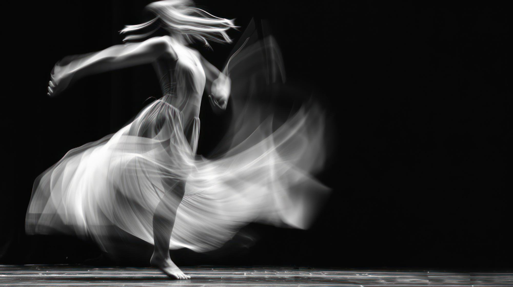 Abstract dance movement in black and white